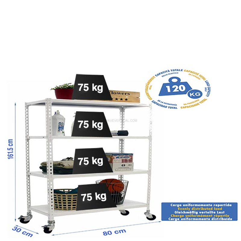 Estante Móvel SIMONCLICK Móvel MINI 4/300 1500 BCO/BCO - 1575 x 800 x 300 mm