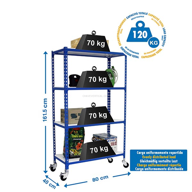 Estante Móvel SIMONCLICK Móvel MINI 4/400 1500 AZUL/Branco - 1575 x 800 x 400 mm