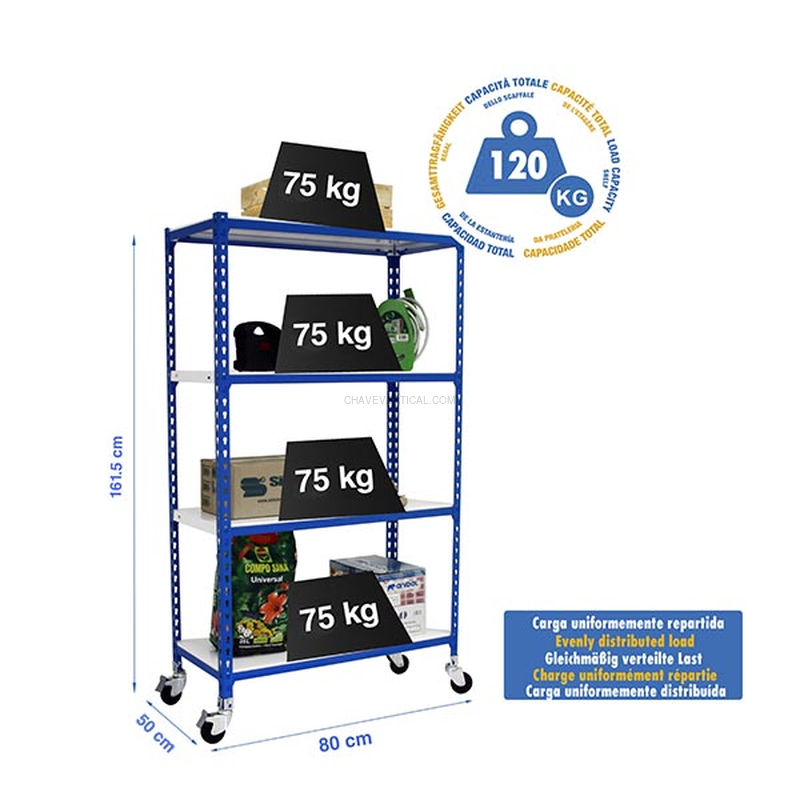 Estante Móvel SIMONCLICK Móvel MINI 4/500 1500 AZUL/Branco - 1575 x 800 x 500 mm