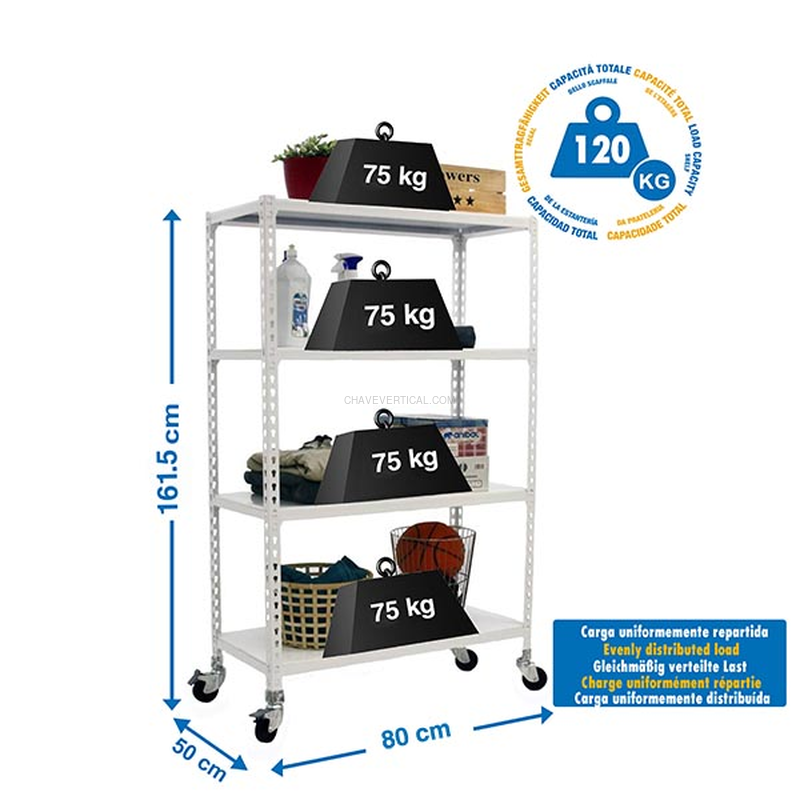 Estante Móvel SIMONCLICK Móvel MINI 4/500 1500 BCO/BCO - 1575 x 800 x 500 mm