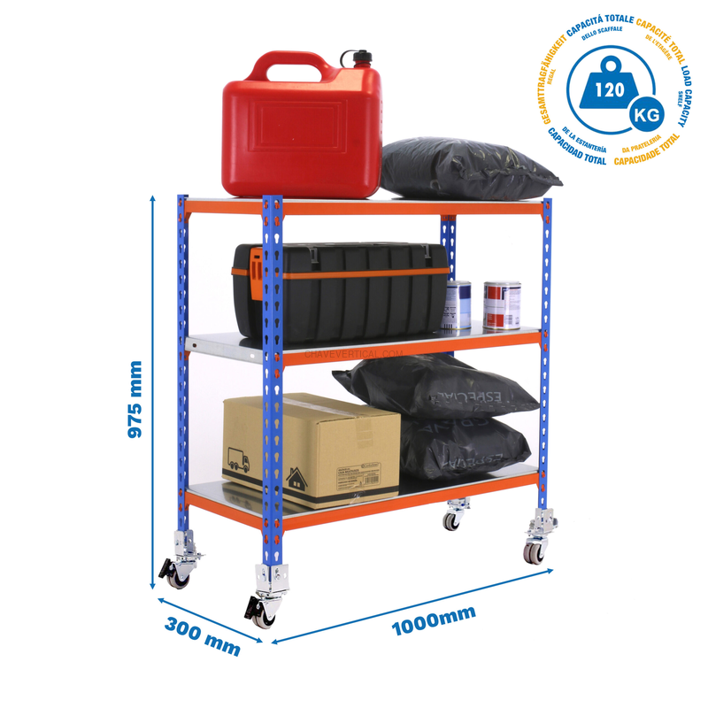 Estante Móvel SIMONCLICK Móvel PLUS 3/300 900 AZUL/NARA/Galvanizado - 975 x 1000 x 300 mm