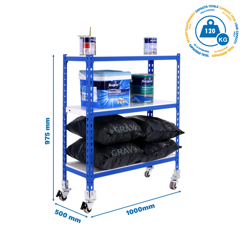 Estante Móvel SIMONCLICK Móvel PLUS 3/500 900 AZUL/Branco - 975 x 1000 x 500 mm