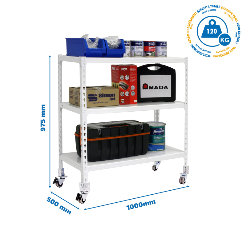 Estante Móvel SIMONCLICK Móvel PLUS 3/500 900 Branco/Branco - 975 x 1000 x 500 mm