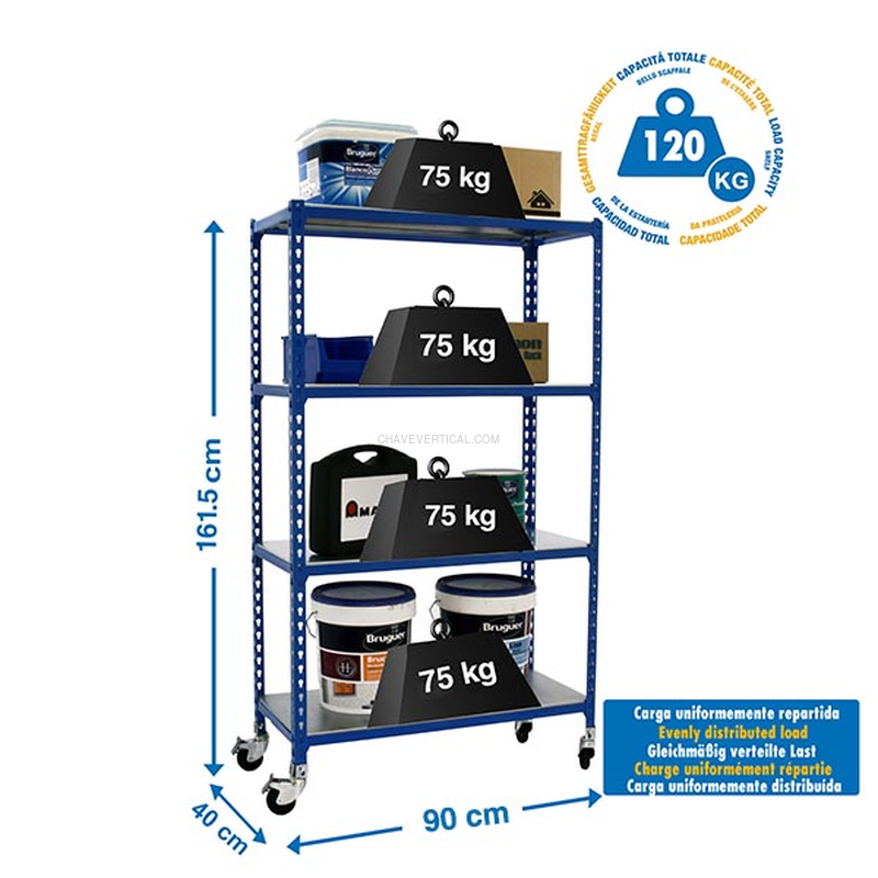 Estante Móvel SIMONCLICK Móvel PLUS 4/400 1500 AZUL/Galvanizado - 1575 x 1000 x 400 mm