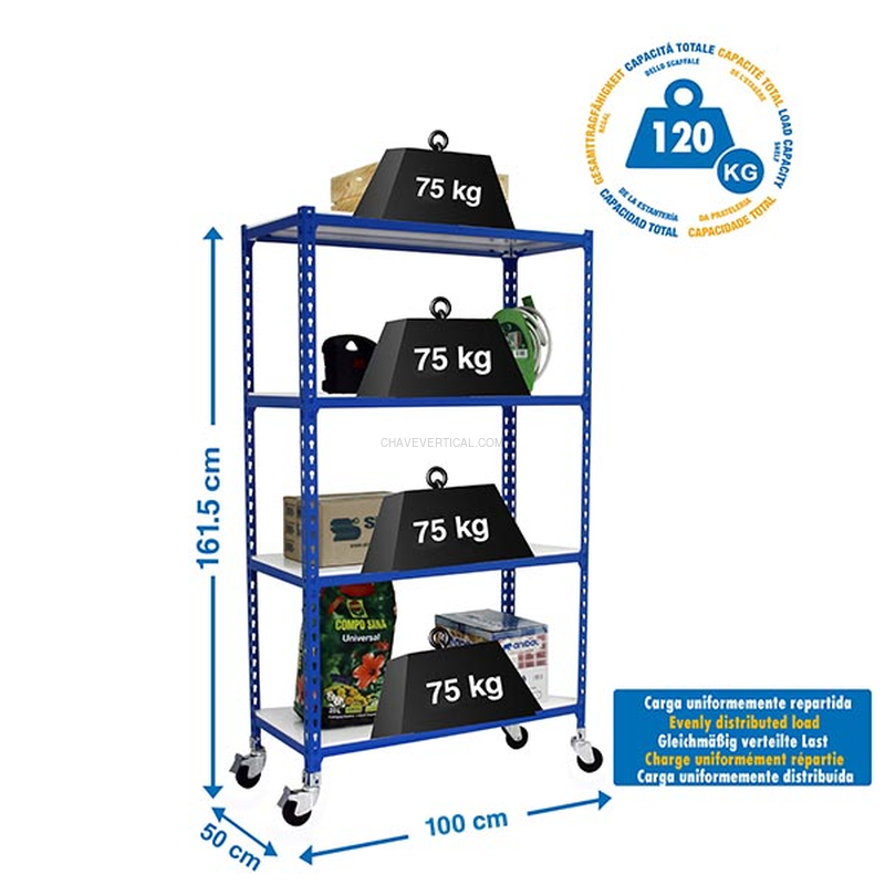 Estante Móvel SIMONCLICK Móvel PLUS 4/500 1500 AZUL/Branco - 1575 x 1000 x 500 mm