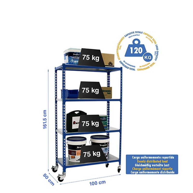 Estante Móvel SIMONCLICK Móvel PLUS 4/500 1500 AZUL/Galvanizado - 1575 x 1000 x 500 mm