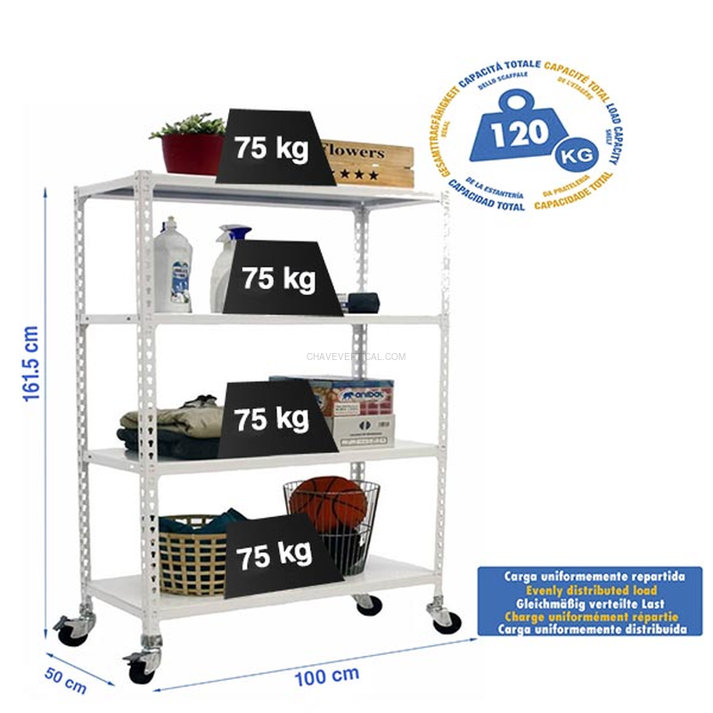Estante Móvel SIMONCLICK Móvel PLUS 4/500 1500 BCO/BCO - 1575 x 1000 x 500 mm