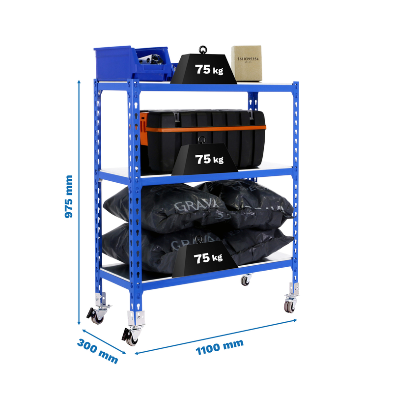 Estante Móvel SIMONCLICK Móvel SUPERPLUS 3/300 900 AZUL/Galvanizado - 975 x 1100 x 300 mm