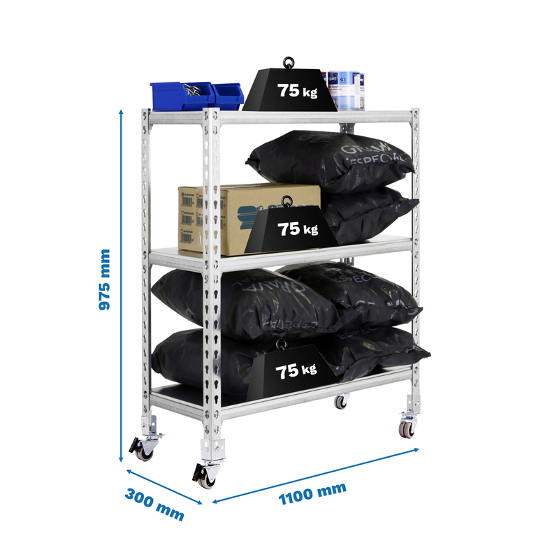 Estante Móvel SIMONCLICK Móvel SUPERPLUS 3/300 900 Galvanizado/Galvanizado - 975 x 1100 x 300 mm