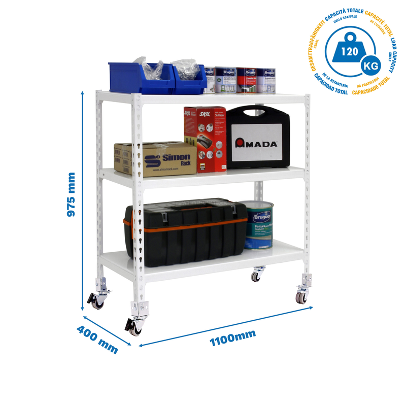 Estante Móvel SIMONCLICK Móvel SUPERPLUS 3/400 900 BCO/BCO - 975 x 1100 x 400 mm