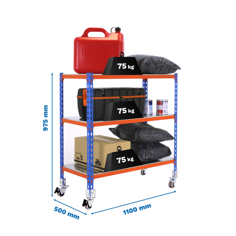 Estante Móvel SIMONCLICK Móvel SUPERPLUS 3/500 900 Azul/NA/GA - 975 x 1100 x 500 mm