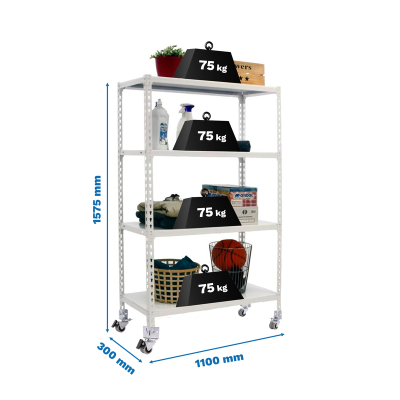Estante Móvel SIMONCLICK Móvel SUPERPLUS 4/300 1500 BCO/BCO - 1575 x 1100 x 300 mm