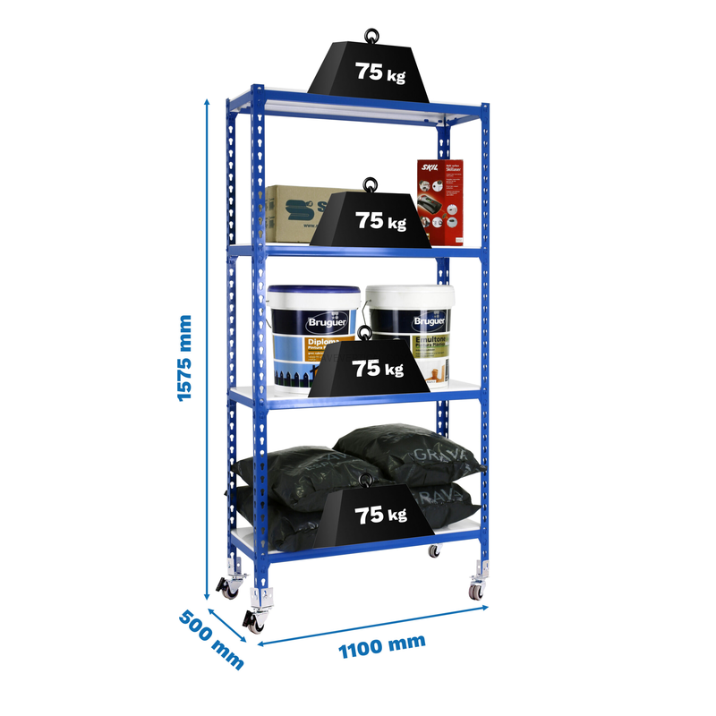 Estante Móvel SIMONCLICK Móvel SUPERPLUS 4/500 1500 AZU/BLA - 1575 x 1100 x 500 mm