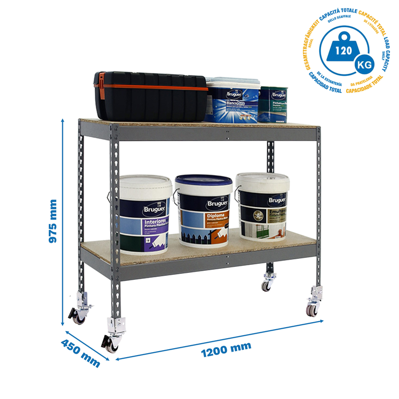 Estante Móvel SIMONFORTE Móvel 1204-2 Aglomerado 900 Cinzento/Madeira - 975 x 1200 x 450 mm