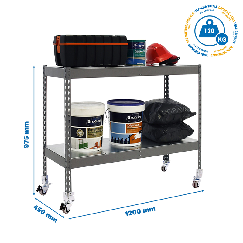 Estante Móvel SIMONFORTE Móvel 1204-2 METAL 900 Cinzento/Galvanizado - 975 x 1200 x 450 mm