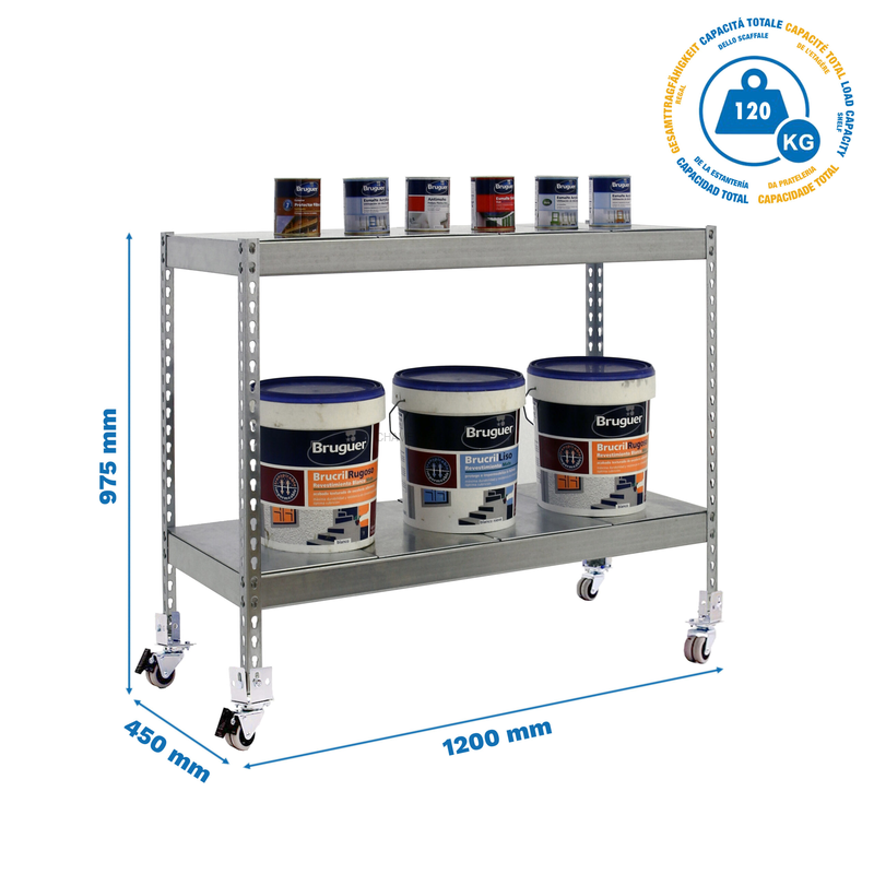Estante Móvel SIMONFORTE Móvel 1204-2 METAL 900 Galvanizado/Galvanizado - 975 x 1200 x 450 mm