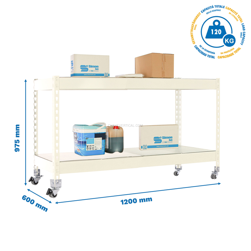 Estante Móvel SIMONFORTE Móvel 1206-2 METAL 900 Branco/Galvanizado - 975 x 1200 x 600 mm