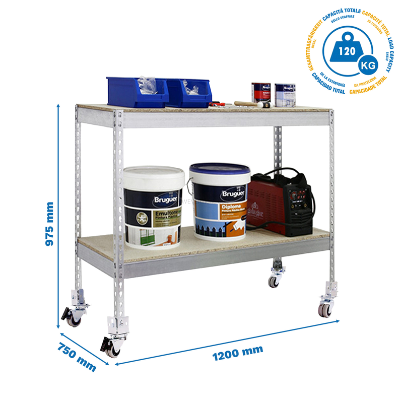 Estante Móvel SIMONFORTE Móvel 1207-2 Aglomerado 900 Galvanizado/Madeira - 975 x 1200 x 750 mm