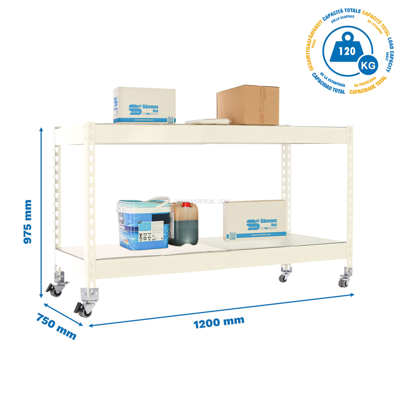 Estante Móvel SIMONFORTE Móvel 1207-2 METAL 900 Branco/Galvanizado - 975 x 1200 x 750 mm