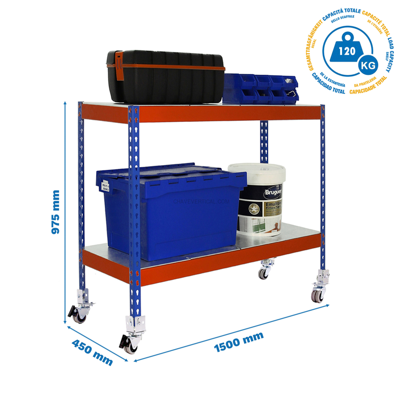 Estante Móvel SIMONFORTE Móvel 1504-2 METAL 900 AZUL/Laranja/Galvanizado - 975 x 1500 x 450 mm