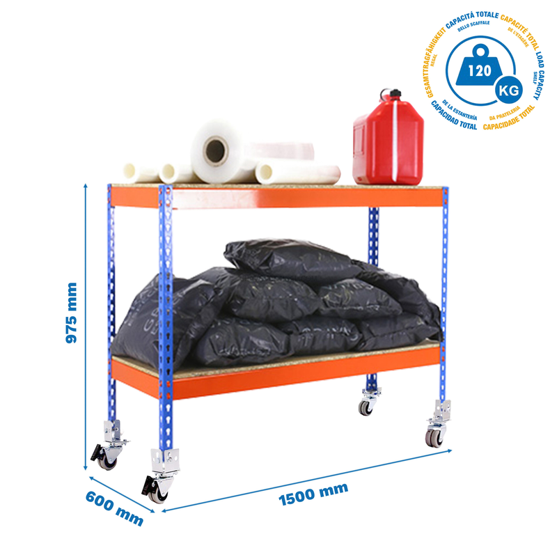 Estante Móvel SIMONFORTE Móvel 1506-2 Aglomerado 900 Azul/Laranja/MA - 975 x 1500 x 600 mm