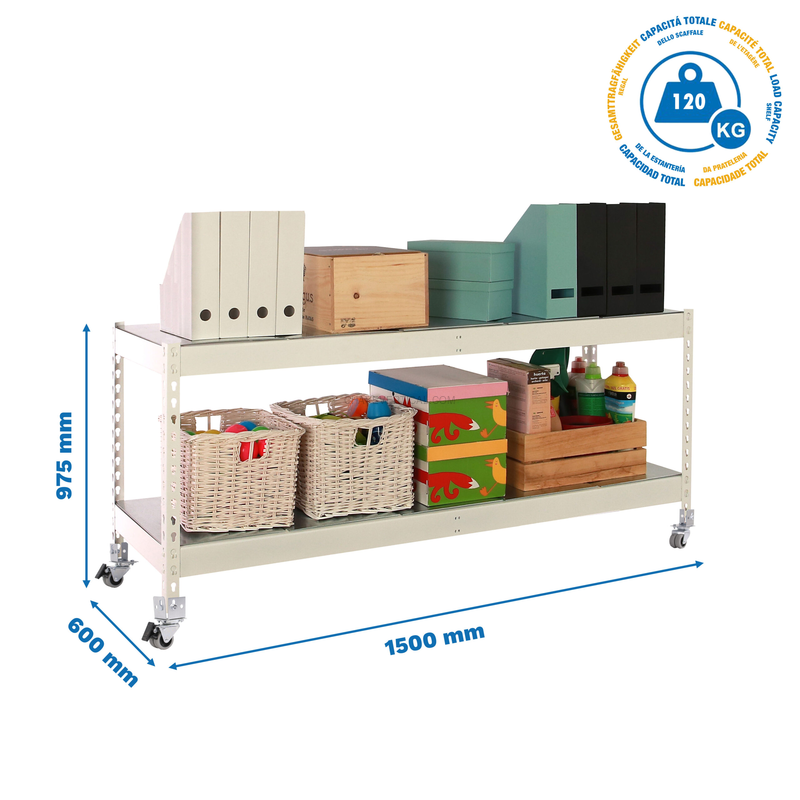 Estante Móvel SIMONFORTE Móvel 1506-2 METAL 900 Branco/Galvanizado - 975 x 1500 x 600 mm