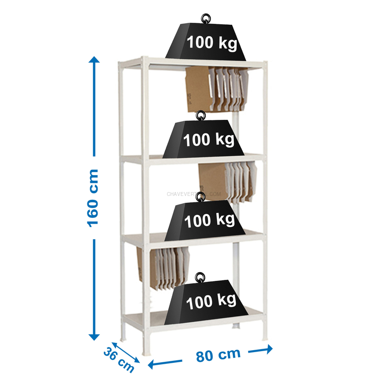 Estante para Arquivo FILECLICK MINI 4/360 Branco - 1600 x 800 x 360 mm