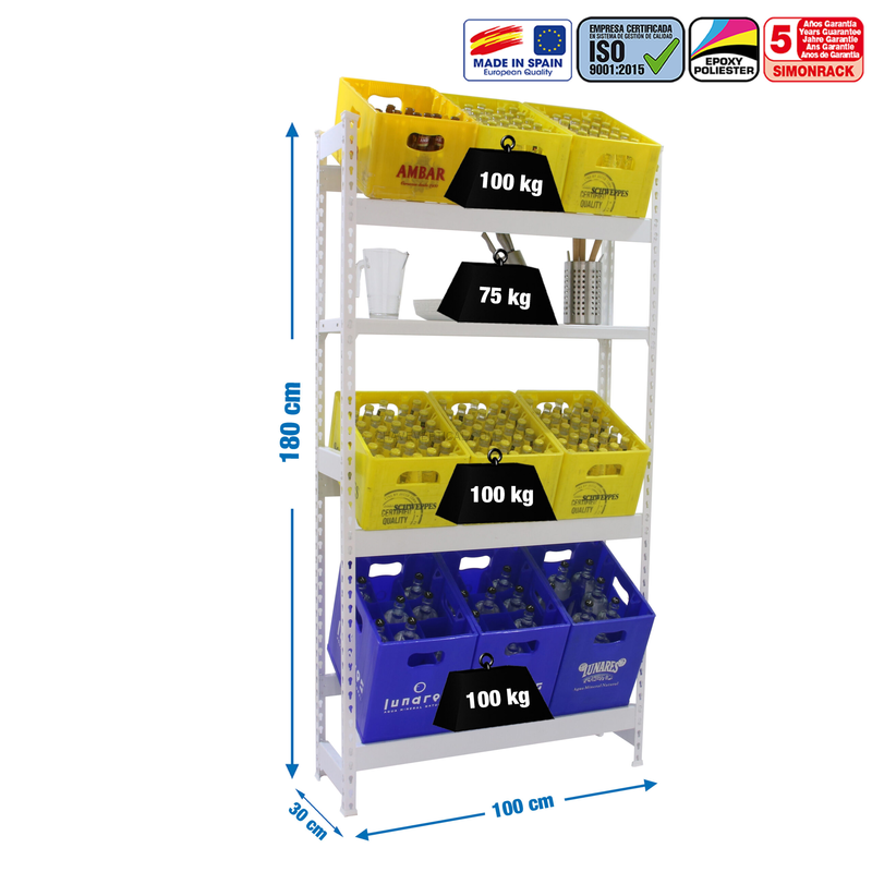 Estante para Garrafas SIMONBOTTLE SHELF 3-1- 1800X1000X300 BCO/BCO - 1000 x 1000 x 300 mm