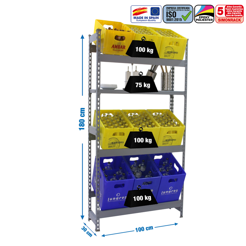 Estante para Garrafas SIMONBOTTLE SHELF 3-1- 1800X1000X300 Cinzento/Cinzento - 1000 x 1000 x 300 mm