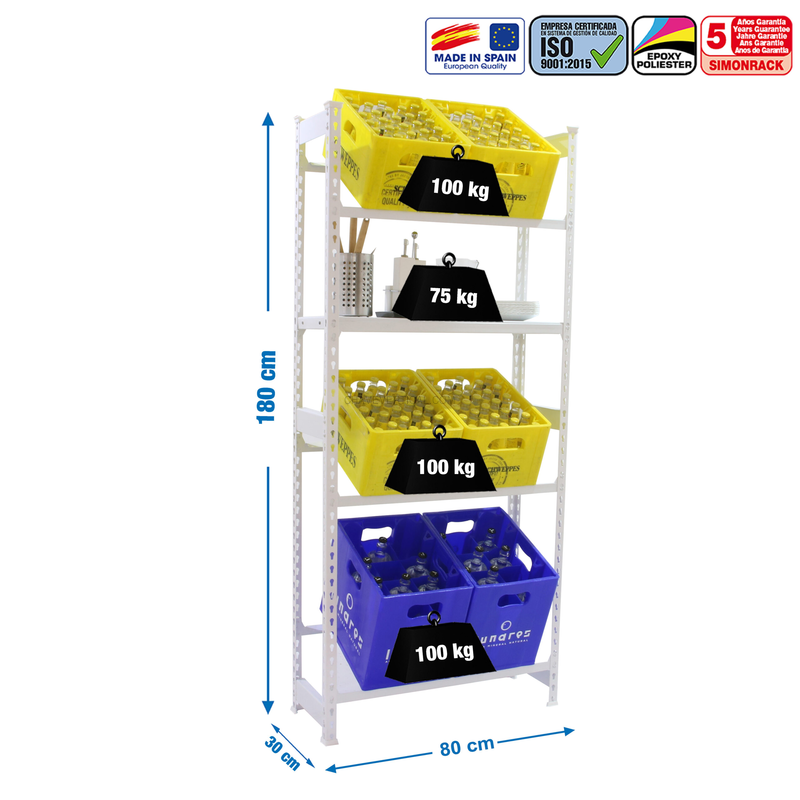 Estante para Garrafas SIMONBOTTLE SHELF 3-1- 1800X800X300 BCO/BCO - 1000 x 800 x 300 mm