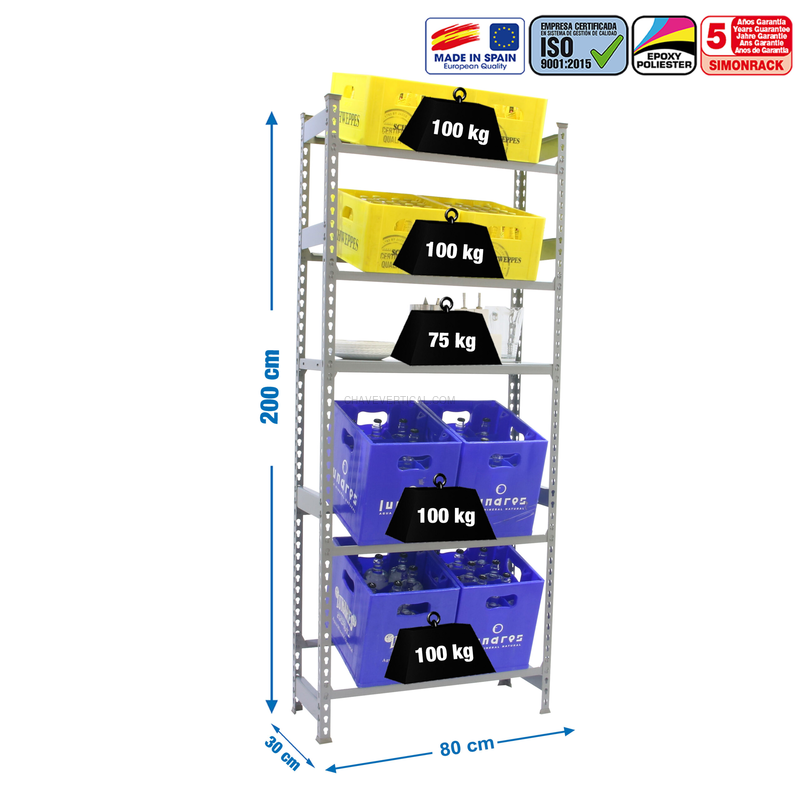 Estante para Garrafas SIMONBOTTLE SHELF 4-1 - 2000X800X300 Cinzento/Cinzento