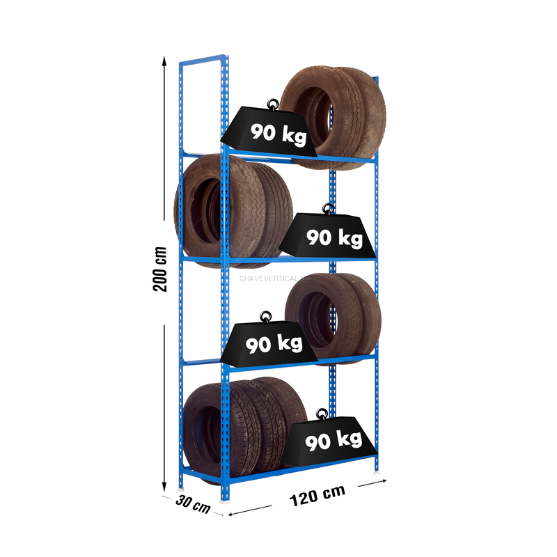Estante para Pneus e Jantes AUTOCLICK Jantes MEGAPLUS 4/300 AZUL - 2000 x 1200 x 300 mm