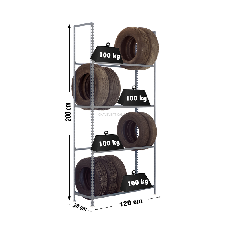 Estante para Pneus e Jantes AUTOCLICK Jantes MEGAPLUS 4/300 Cinzento - 2000 x 1200 x 300 mm
