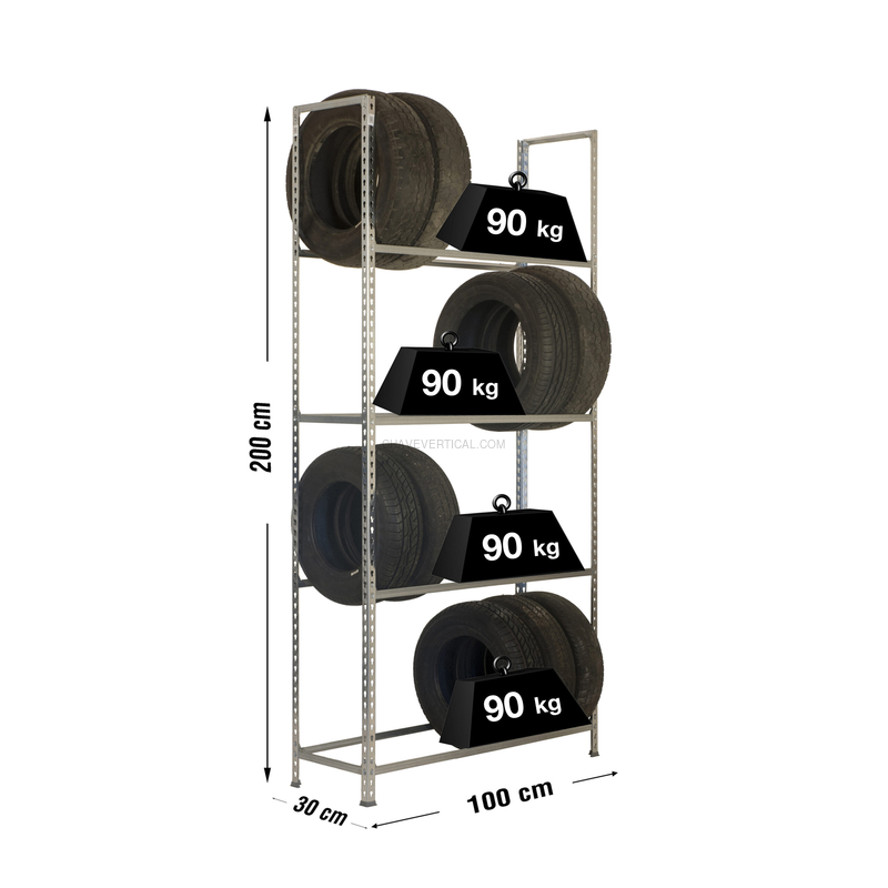 Estante para Pneus e Jantes AUTOCLICK Jantes PLUS 4/300 Galvanizado - 2000 x 1000 x 300 mm