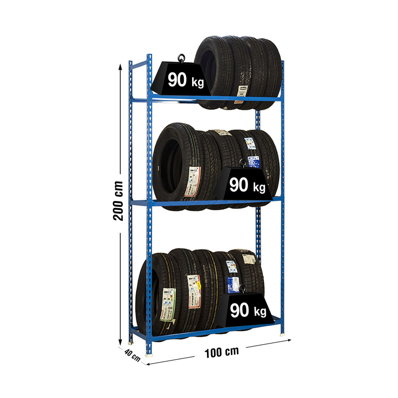 Estante para Pneus e Jantes AUTOCLICK RodaS PLUS 3/400 AZUL - 2000 x 1000 x 400 mm