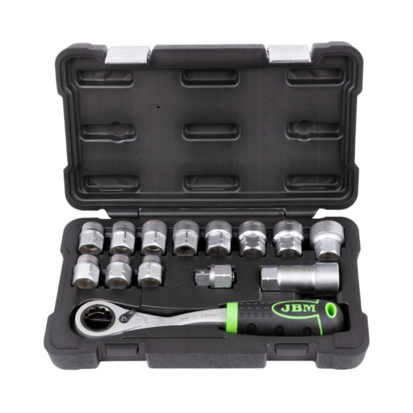 Estojo de Ferramentas Go-through de 14 Peças com Soquetes de 1/2" – Acabamento Zincado JBM