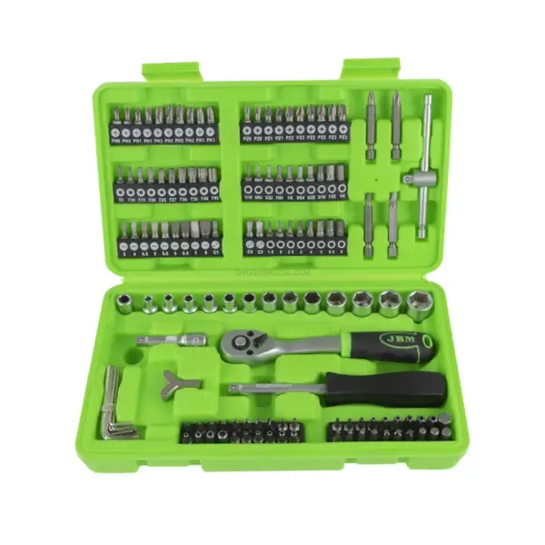 Estojo de Ferramentas JBM 130 Peças 1/4" Roquete 72 Dentes CrV Zincado