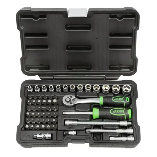 Estojo de Ferramentas JBM 56 Peças 1/4" Hexagonal CrV Zincado