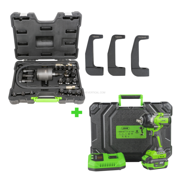 Extrator Pneumático para Injetores + Conjunto de 3 Adaptadores + Chave de Impacto 1/2" 1000Nm JBM