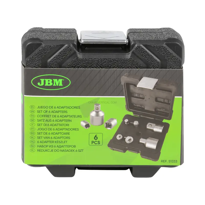 Jogo de 6 Adaptadores JBM 1/4" 3/8" 1/2" 3/4" CrV Zincado