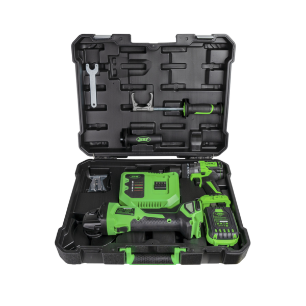Kit de Rebarbadora Angular e Martelo Perfurador a Bateria com Mala de Transporte JBM