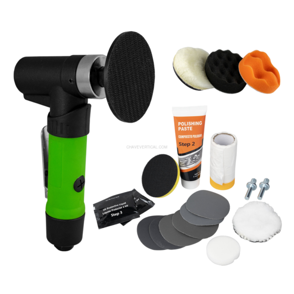Kit Especial Polimento: Máquina Polimento Neumática + 12 Kit Restauração de Faróis JBM