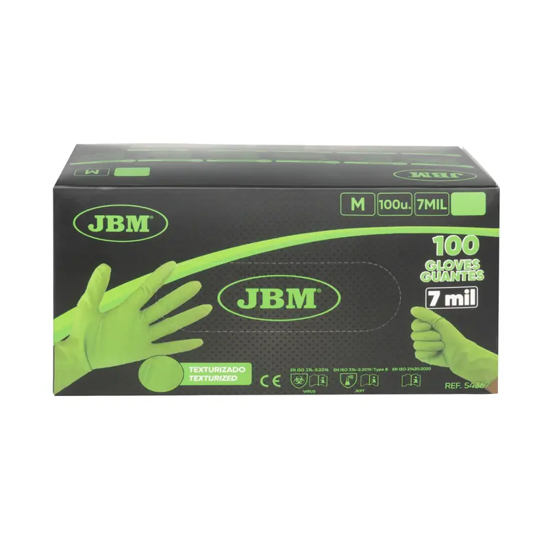 Luvas Descartáveis de Nitrilo JBM Tamanho L 7 mil 100 Unidades Verdes Textura Diamante