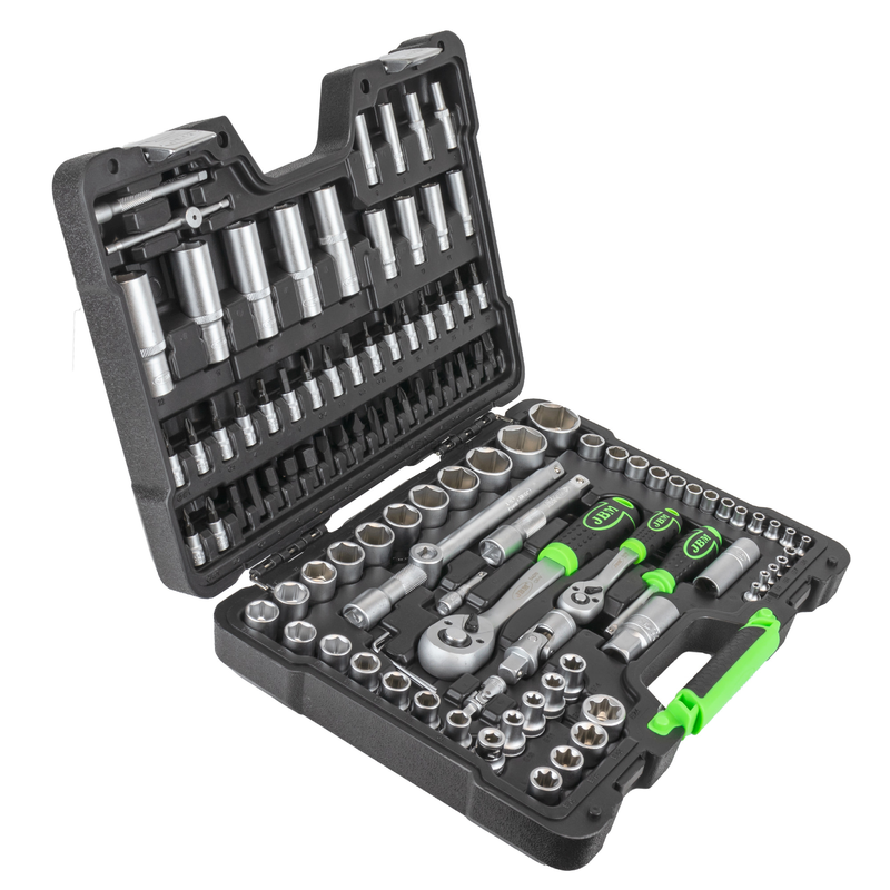 Mala de Ferramentas de 108 Peças com Soquetes Hexagonais de 1/4" e 1/2" – Acabamento Zincado JBM