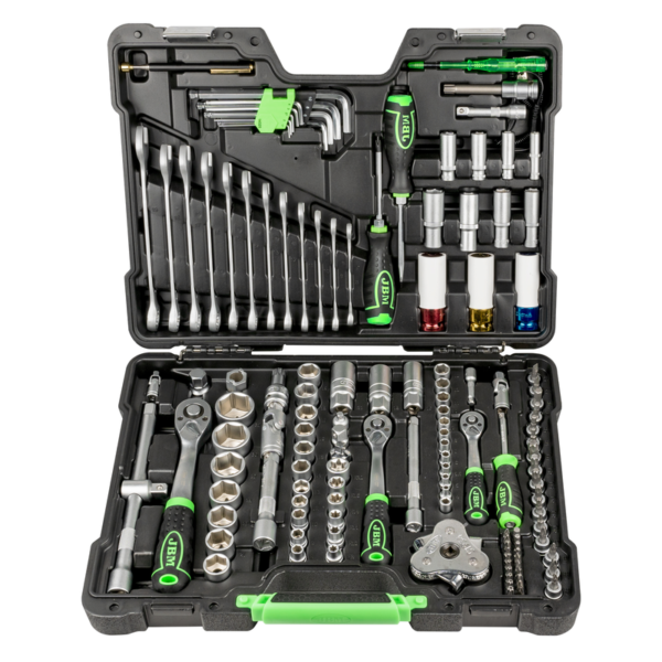 Mala de Ferramentas de 132 Peças com Soquetes Hexagonais de 1/2", 1/4" e 3/8" – Acabamento Zincado JBM