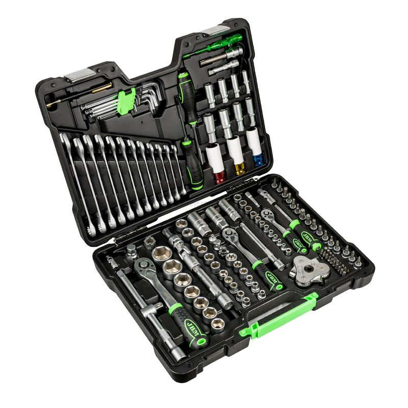 Mala de Ferramentas de 132 Peças com Soquetes Hexagonais de 1/2", 1/4" e 3/8" – Acabamento Zincado JBM