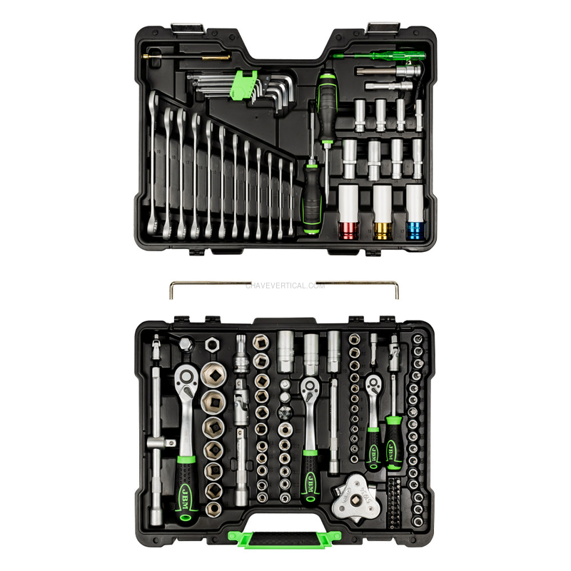 Mala de Ferramentas de 132 Peças com Soquetes Hexagonais de 1/2", 1/4" e 3/8" – Acabamento Zincado JBM