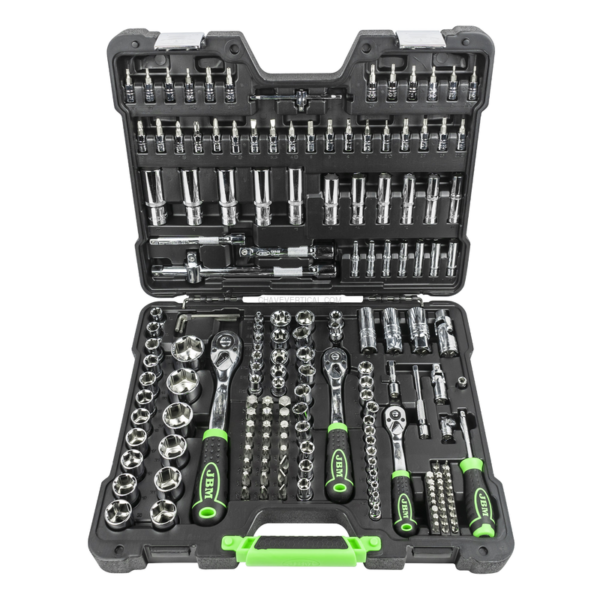 Mala de Ferramentas de 179 Peças com Soquetes Hexagonais de 1/4", 3/8" e 1/2" – Acabamento Cromado JBM