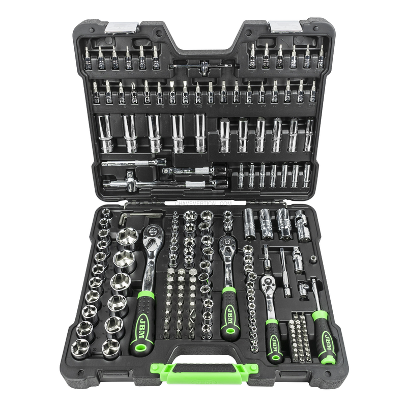 Mala de Ferramentas de 179 Peças com Soquetes Hexagonais de 1/4", 3/8" e 1/2" – Acabamento Cromado JBM
