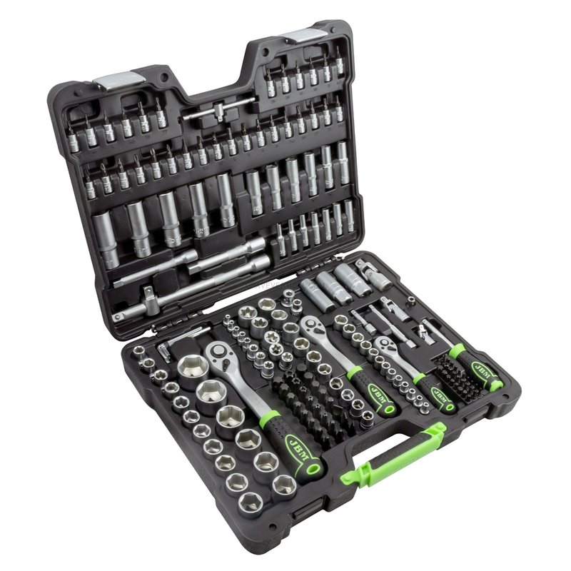 Mala de Ferramentas de 179 Peças com Soquetes Hexagonais de 1/4", 3/8" e 1/2" – Acabamento Zincado JBM